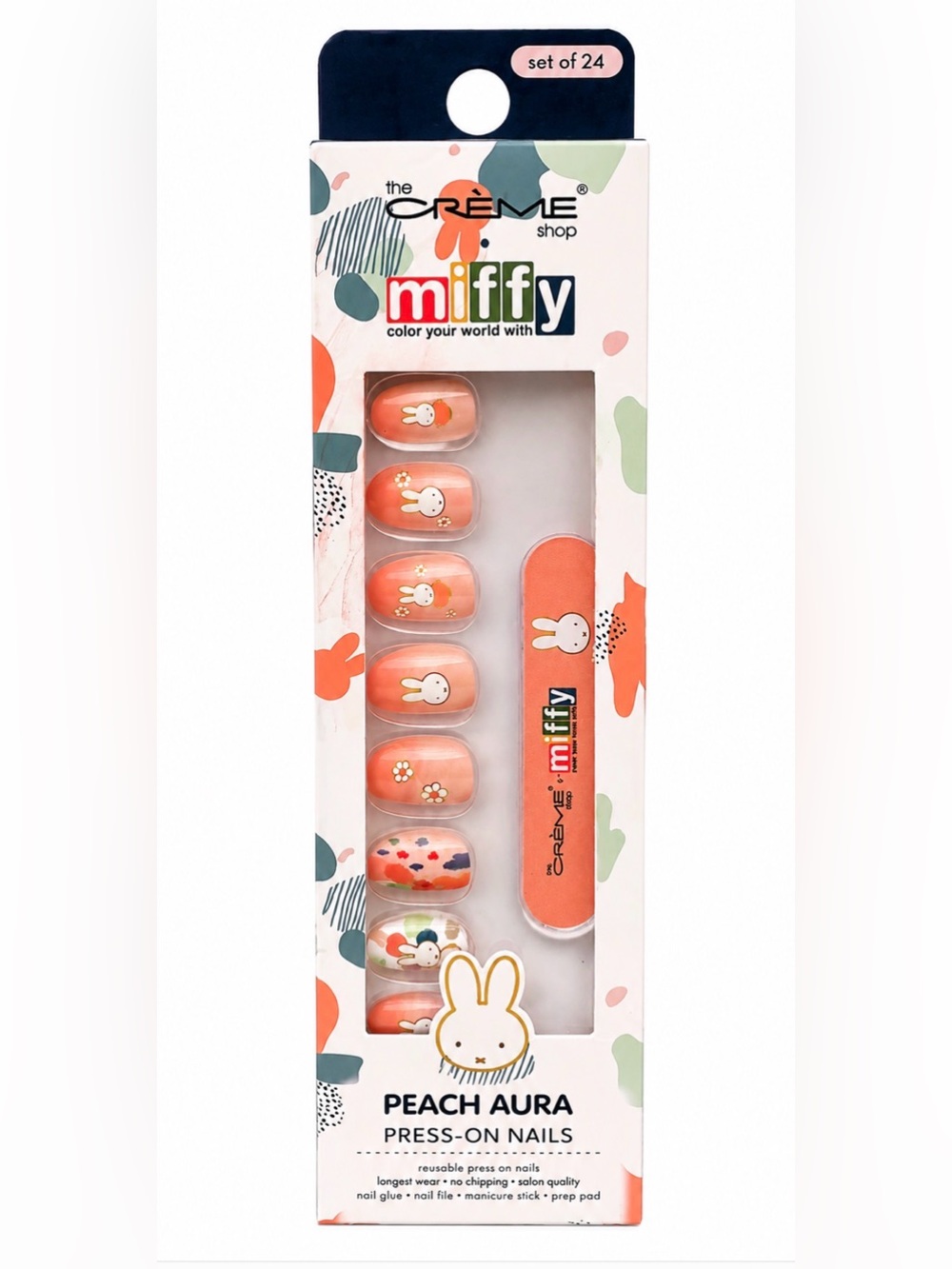 The Crème Shop x Miffy Peach Aura Press-on Nails - 24 Pc Set